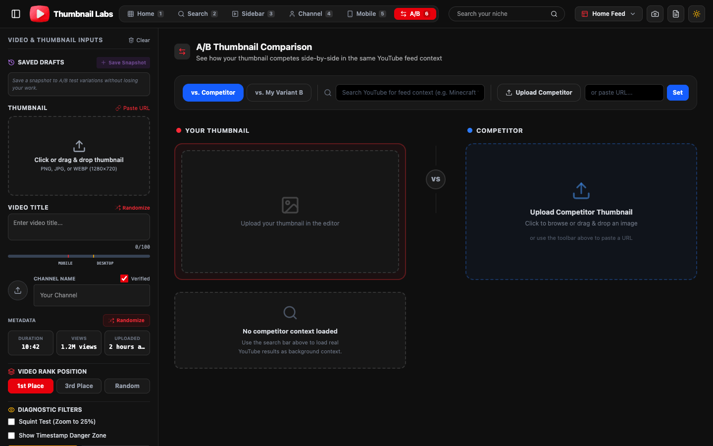 Side-by-side A/B Test Preview in Thumbnail Labs
