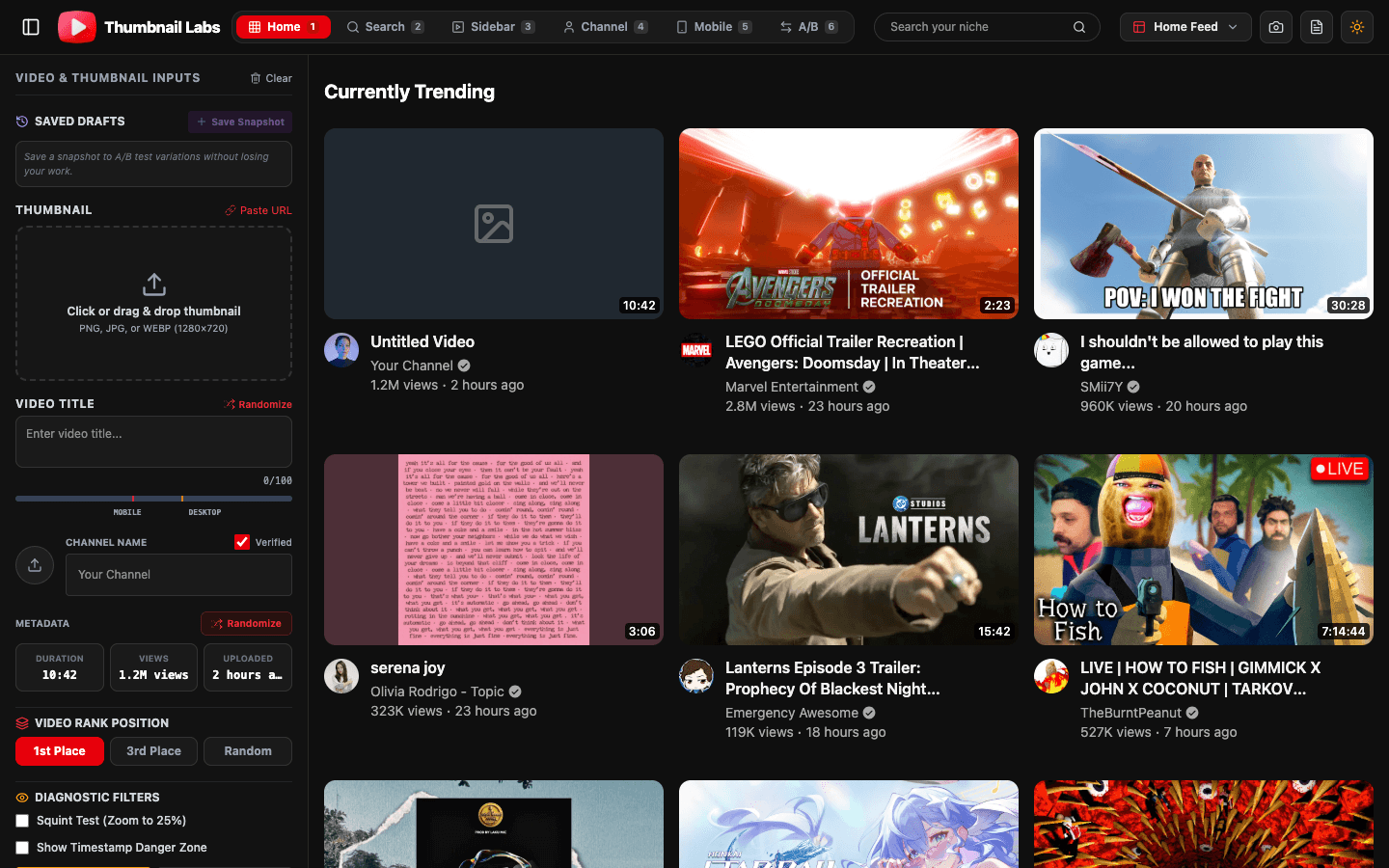 Thumbnail Labs Feed Preview vs TubeBuddy